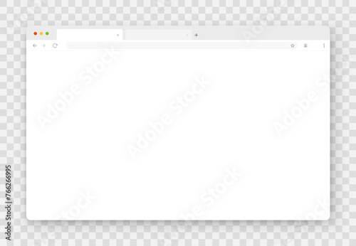 An empty browser window in white on a transparent background. Website layout with search bar, toolbar and buttons. Vector illustration. photo