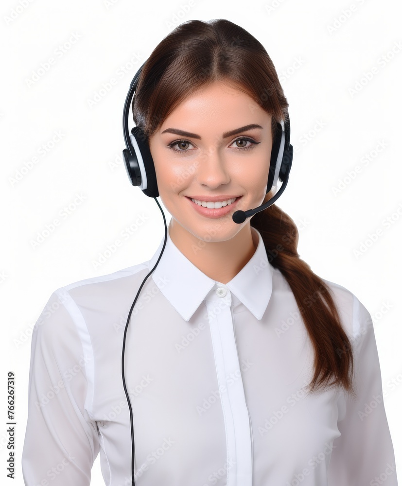 Woman Wearing Headset and White Shirt Woman Wearing Headset and White Shirt