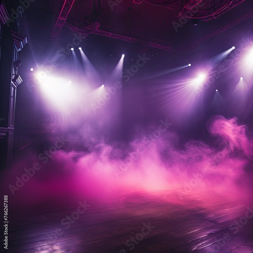 Smoky purple pink purple Light Shapes in the Dark on the empty stage 