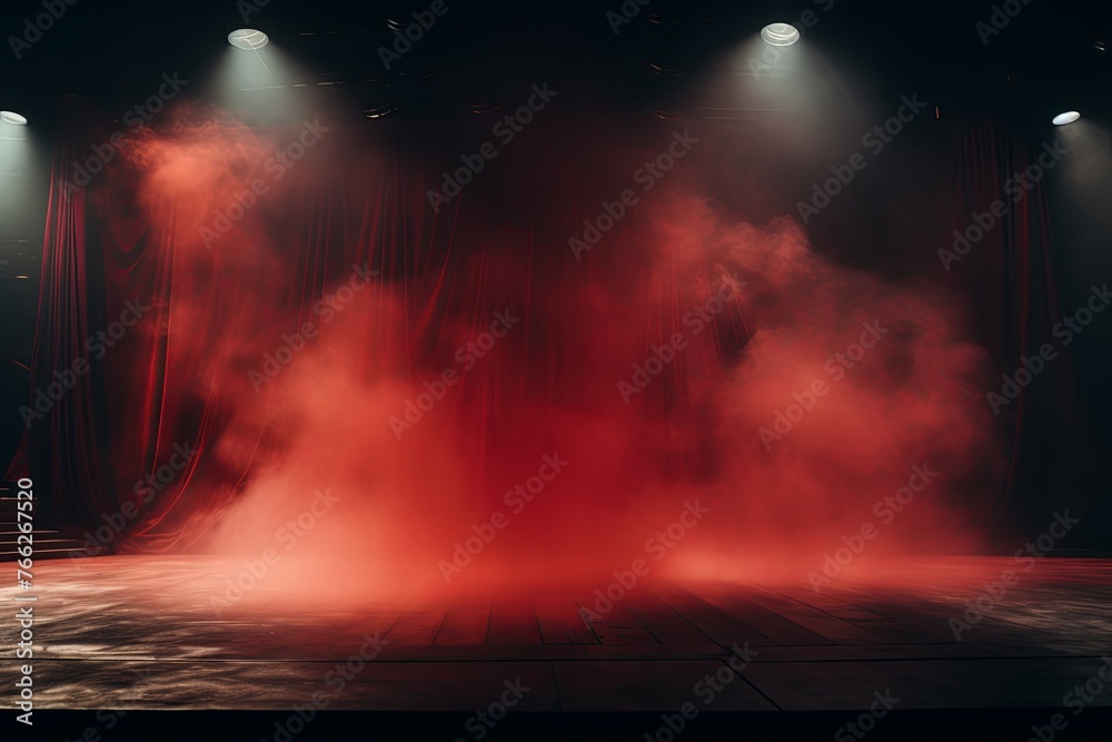 Smoky red Light Shapes in the Dark,on the empty stage