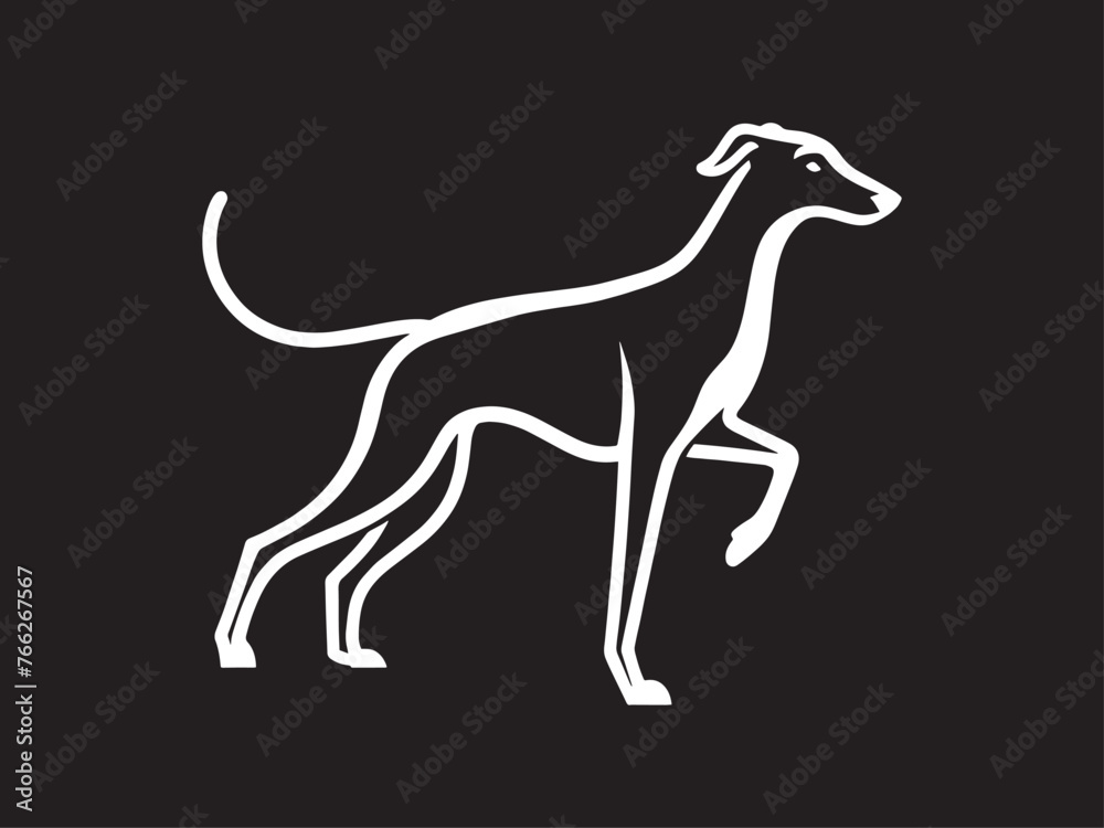 Fototapeta premium Greyhound dog. Simple vector outline illustration. White on black. modern icon, logo, emblem