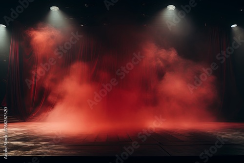 Smoky red Light Shapes in the Dark on the empty stage