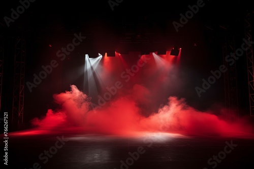 Smoky red Light Shapes in the Dark on the empty stage