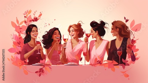 Women Drinking Wine at Table