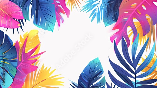 Colorful summer background with abstract illustration with jungle exotic leaves