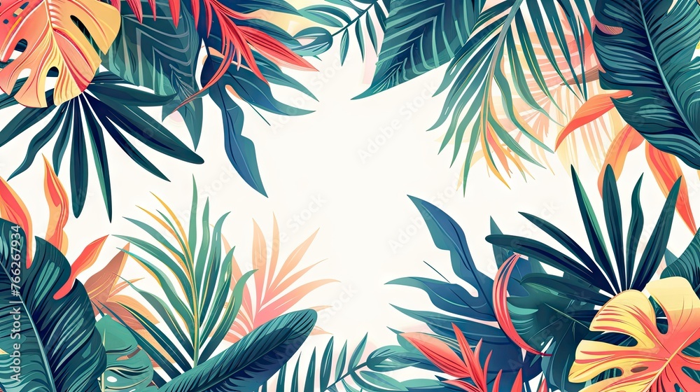 Colorful summer background with abstract illustration with jungle exotic leaves Colorful summer background with abstract illustration with jungle exotic leaves