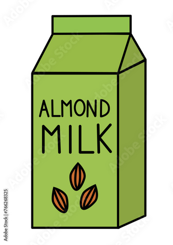 Vegan Almond Milk. Box Carton packaging. Vector flat illustration.