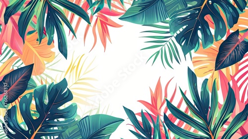 Colorful summer background with abstract illustration with jungle exotic leaves