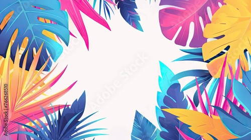 Colorful summer background with abstract illustration with jungle exotic leaves