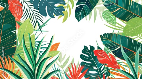 Colorful summer background with abstract illustration with jungle exotic leaves