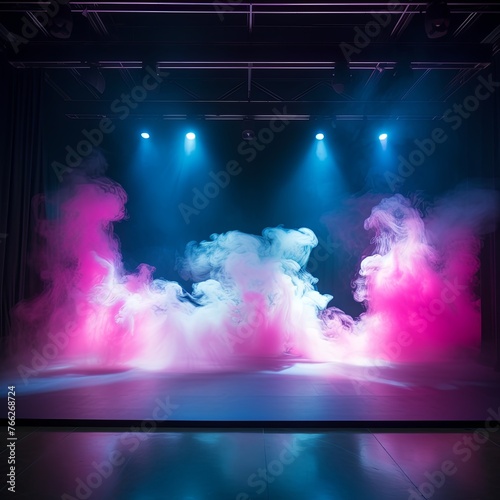 Smoky teal pink purple Light Shapes in the Dark,on the empty stage