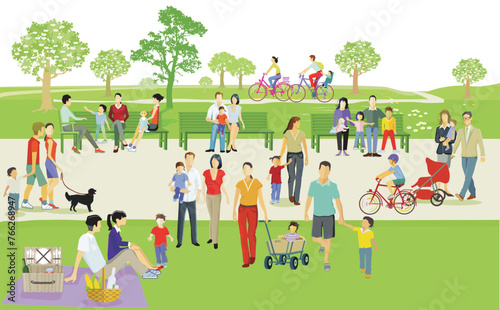 Erholung im Park  mit Familien und andere Personen, Illustration © scusi
