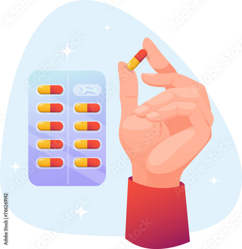 hand holds a pill in its fingers