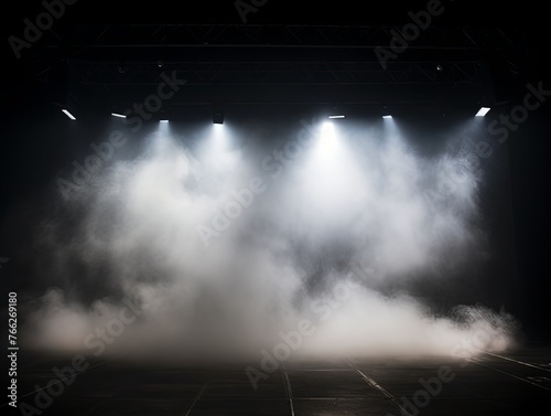 Smoky white Light Shapes in the Dark on the empty stage