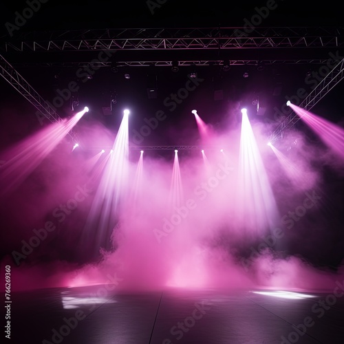 Smoky white pink purple Light Shapes in the Dark,on the empty stage