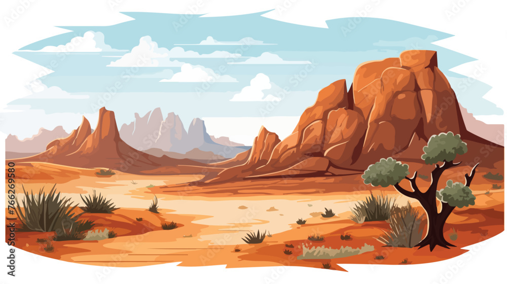 Desert fantasy scenery landscape .. Flat vector isolated - obrazy, fototapety, plakaty 