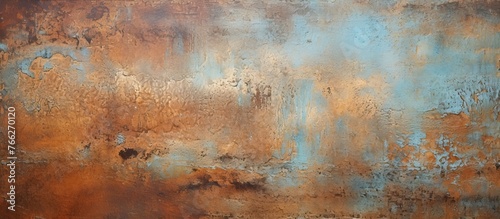 A closeup of a rusty metal surface resembling a natural landscape, with tints of brown and shades of wood. The horizon, sky, and water are subtly reflected in the textured art of the flooring