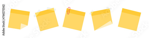Yellow sticky notes with paper clip and tapes illustration vector