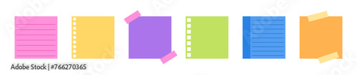 Cute colorful post it or sticky notes stationery collection flat illustration vector