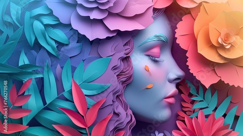 Vibrant Floral Feminine Portrait in Surreal Psychedelic Digital