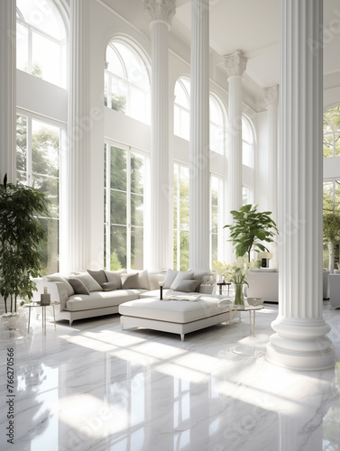 Modern Monochrome Living Space with Classic Columns © Cristina