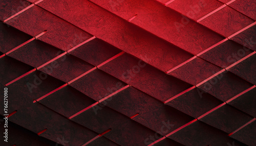 Abstract geometric shapes in black and red colors, 3D effects, dynamic trendy modern design as background, texture materials for technical packaging design, conceptual wall design,