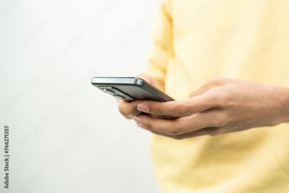 point finger on screen mobile phone closeup, person texting text message, hipster touch blue screen on smartphon point finger on screen mobile phone closeup, person texting text message, hipster touch blue screen on smartphon