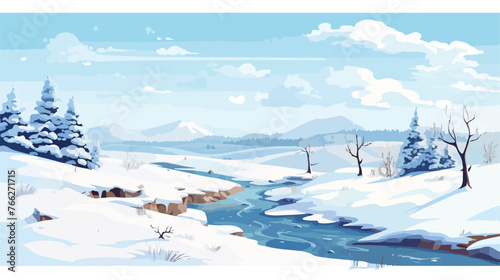 Fantasy winter landscape.. Flat vector isolated on wh
