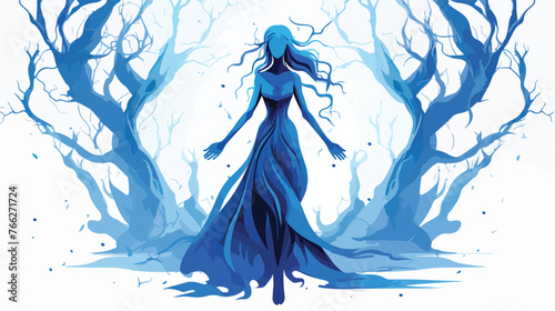 Fantasy woman trees spirit wanders woods in dark magi