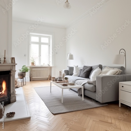 Furnished Living Room With Fireplace © Shakeel
