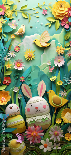 Wallpaper Mural Easter Decoration Bunny Eggs Flowers Colorful Artwork for Poster Flyer Banner or Posts Torontodigital.ca