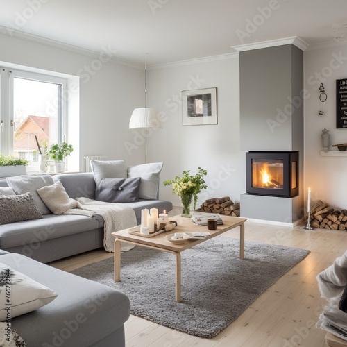 Cozy Living Room With Fireplace and Furniture