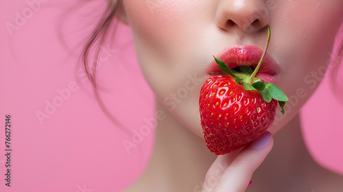 woman eating strawberry , generative ai