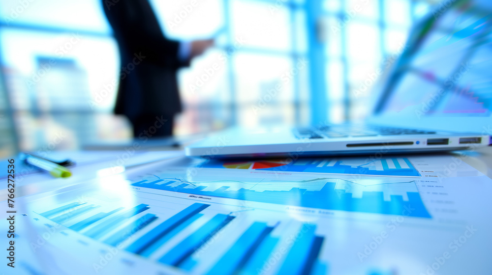 A closeup of financial charts and graphs on an office desk A closeup of financial charts and graphs on an office desk