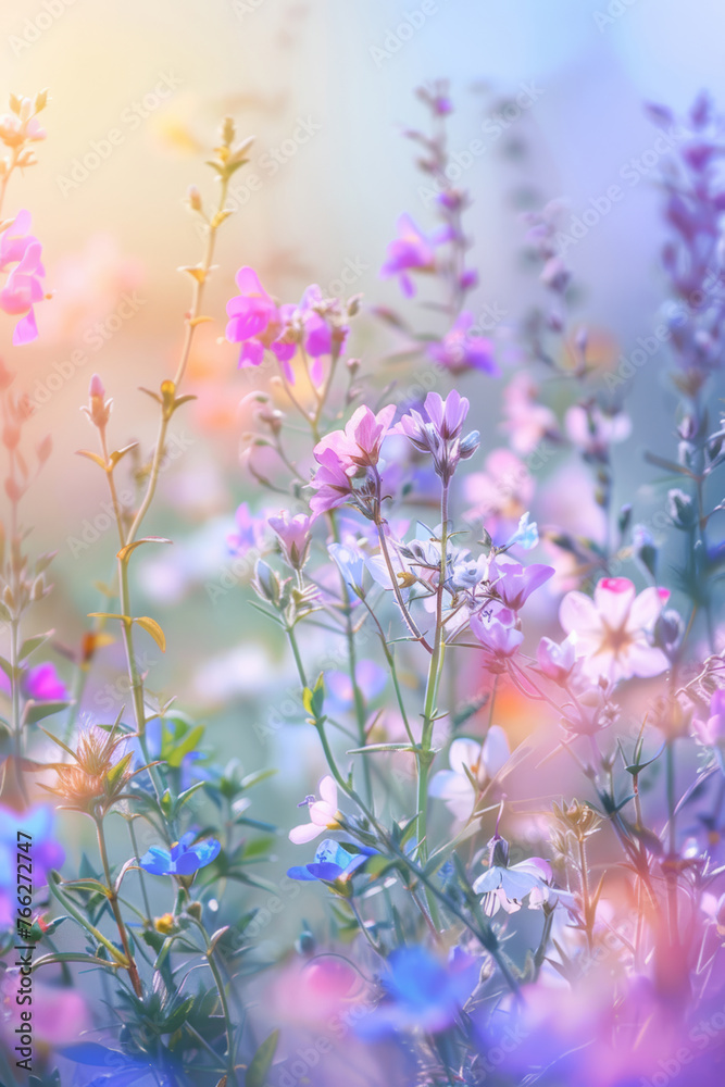 Vibrant Pastel Flower Meadow, Spring Landscape Vibrant Pastel Flower Meadow, Spring Landscape