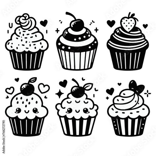 Set of cupcakes, cute cup cake, vector illustration (ID: 766272790)