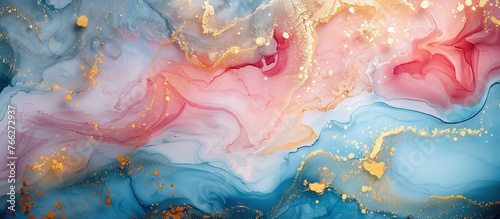Abstract luxury marble background. Blue and pink alcohol ink texture photo