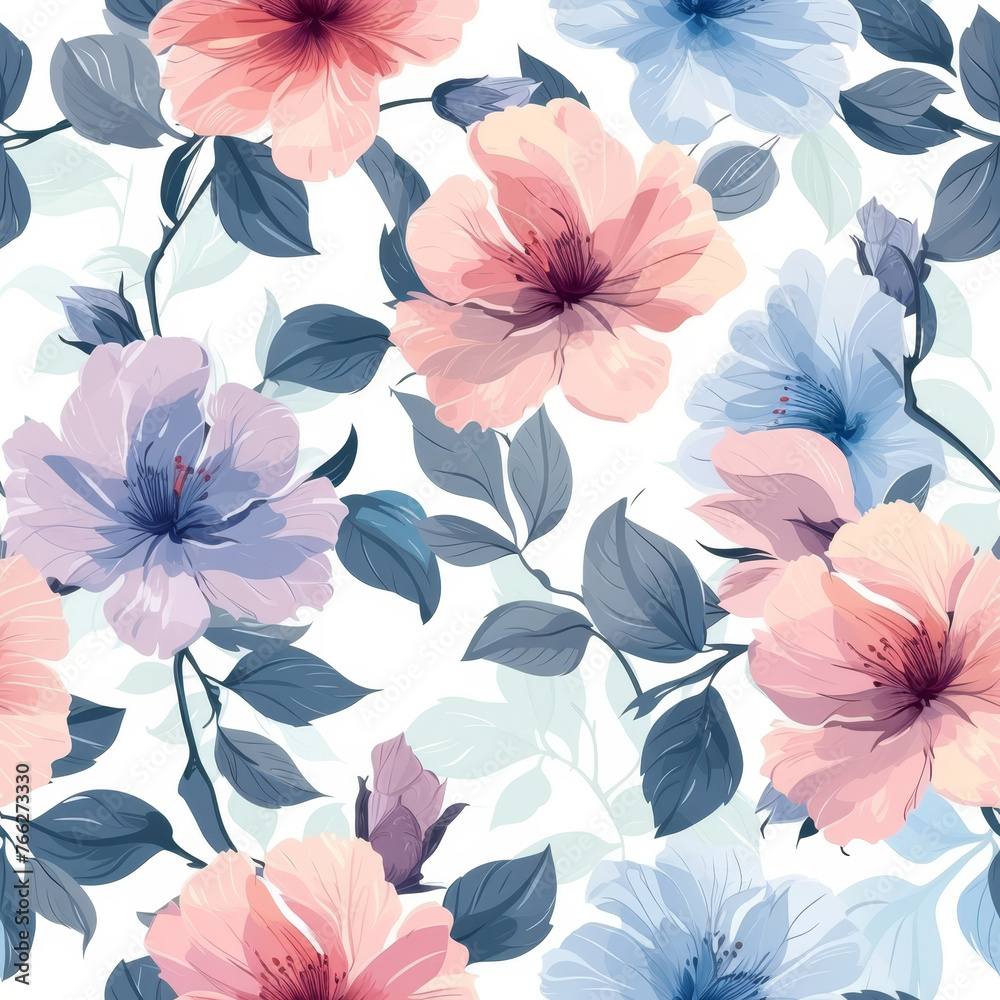 custom made wallpaper toronto digitalA floral pattern with blue, pink and purple flowers, seamless pattern