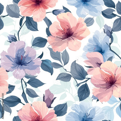 Wallpaper Mural A floral pattern with blue, pink and purple flowers, seamless pattern Torontodigital.ca