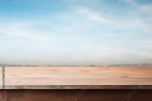 Wooden Table Against Blue Sky
