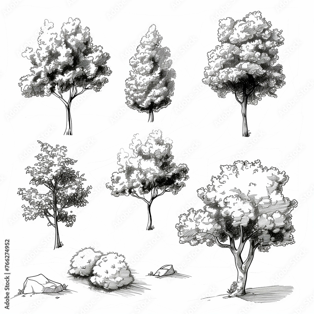 Black and white drawing of a tree on a white background. Black and white drawing of a tree on a white background.