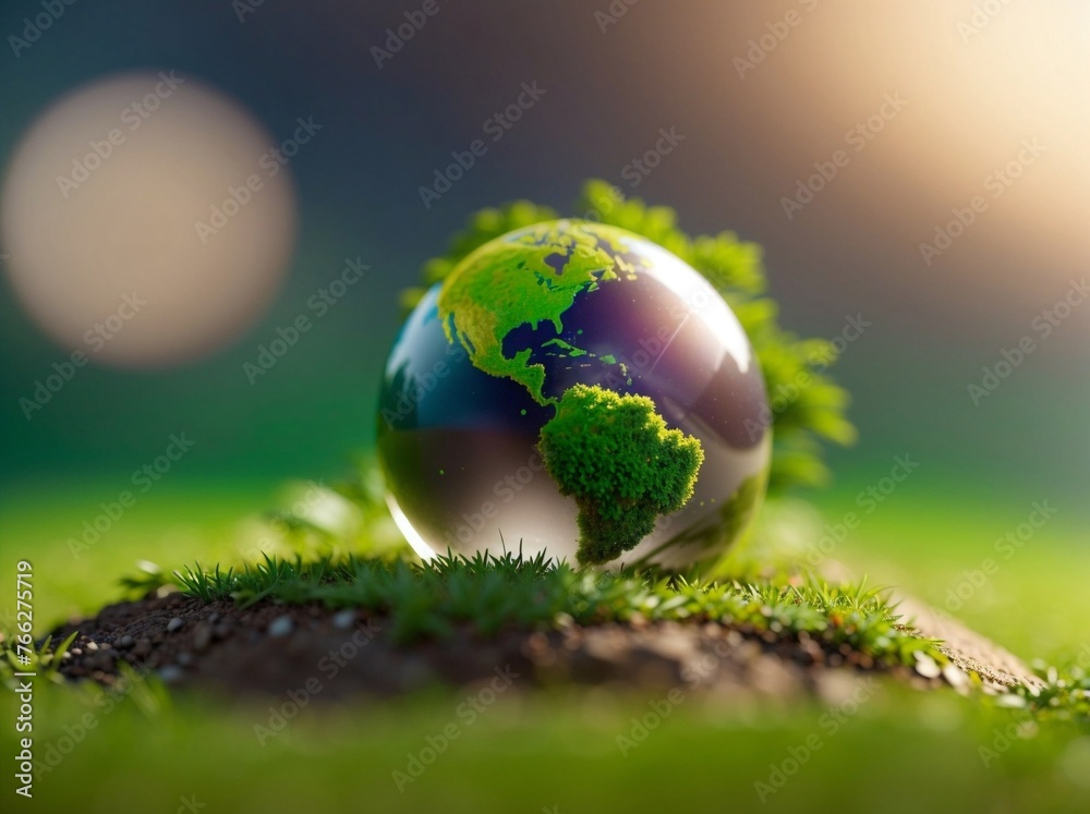 a globe in the grass with the sun shining through the background, earth day concept a globe in the grass with the sun shining through the background, earth day concept