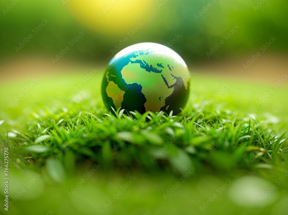 a globe in the grass with the sun shining through the background, earth day concept a globe in the grass with the sun shining through the background, earth day concept