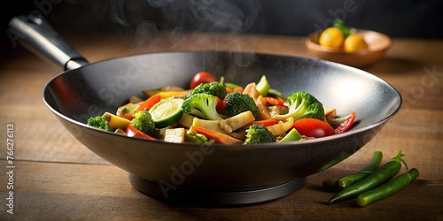 Wok Stir Fry with Selective Focus - Asian Cuisine Concept