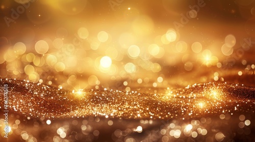 Golden christmas particles and sprinkles for a holiday celebration like christmas or new year. shiny golden lights. wallpaper background for ads or gifts wrap and web design. AI Generative © JovialFox
