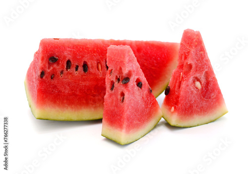 Close-up of watermelon slices against white background - stock photo 