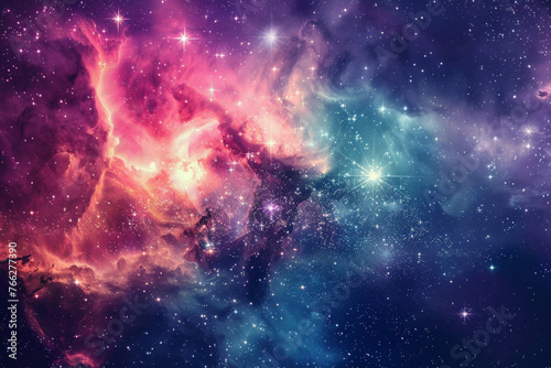 Cosmic nebula, a mesmerizing collage of interstellar clouds and starlight.