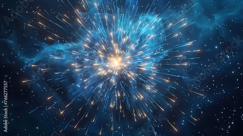 Abstract explosion illustration with glowing line particles