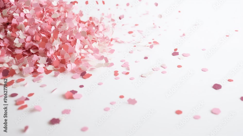 burst of confetti, pink confetti, white background burst of confetti, pink confetti, white background