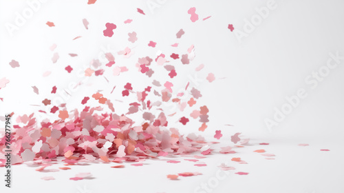 burst of confetti, pink confetti, white background
